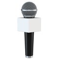 Microphone with blank space box isolated on white background. 3D illustration Royalty Free Stock Photo
