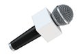 Microphone with blank space box isolated on white background. 3D illustration Royalty Free Stock Photo