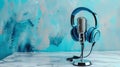The microphone with blue headphones.AI generated image Royalty Free Stock Photo