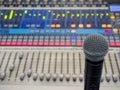 Microphone on the blur sound mixer background. Royalty Free Stock Photo