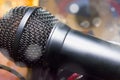 Microphone on a blurred background and particles close-up Royalty Free Stock Photo