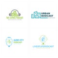 Modern set of podcast building urban logo design