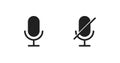 Microphone button on and off icon in flat for app design. Vector