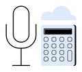 Voice Recognition and Cloud-Based Data Processing Concept with Microphone and Calculator Royalty Free Stock Photo