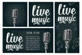 Microphone and calligraphic handwriting lettering live music. Vintage engraving