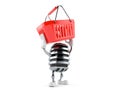 Microphone character holding empty shopping basket