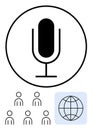 Microphone in Circle with Group of People and Globe Symbol Below Royalty Free Stock Photo