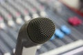 Microphone close in control room. Royalty Free Stock Photo