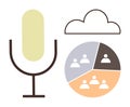 Microphone, Cloud, and Pie Chart Representing Communication and Collaboration Royalty Free Stock Photo