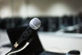 Microphone in computer lab soft light Royalty Free Stock Photo