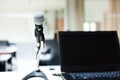 Microphone in computer lab soft light Royalty Free Stock Photo