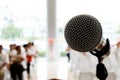 Microphone in concert hall or conference room Royalty Free Stock Photo