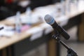 Microphone and arranged tables in a conference room