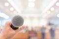 Microphone in conference on seminar room background Royalty Free Stock Photo