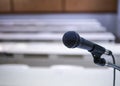 Microphone in Conference Seminar room Meeting Event Background Royalty Free Stock Photo