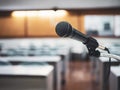 Microphone in Conference Seminar room Meeting Event Background Royalty Free Stock Photo