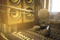 The microphone in the control room audio system of organizations and companies Royalty Free Stock Photo