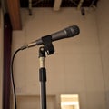 Microphone with cord on a mic stand Royalty Free Stock Photo