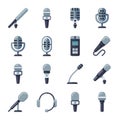 Microphone, dictaphone, interview digital recorder flat vector icons Royalty Free Stock Photo