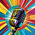 Microphone entertainer singer voice background cartoon explosion