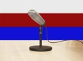 Microphone in front of a russian flag