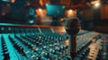 Microphone in Front of Sound Board Royalty Free Stock Photo