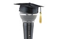 Microphone with graduation cap, 3D rendering