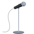 Microphone. Gray mic on stand. Talk icon and stand-up performances. Royalty Free Stock Photo
