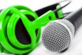 Microphone and green headphones