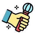 Microphone in hand icon color outline vector Royalty Free Stock Photo