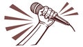 Microphone in Hand: Public Address, Live Event, Vocal Performance, vector design Generative AI Royalty Free Stock Photo