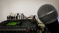 Microphone Head And Sound Mixer Record Panel Close up Royalty Free Stock Photo