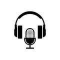 Microphone and headphone icon. Podcast or radio logo design. Royalty Free Stock Photo