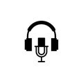 Microphone and headphone icon. Podcast or radio logo design