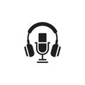 Microphone and headphone icon. Podcast or radio logo design