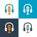 Microphone and headphone icon, podcast or radio logo template - Vector