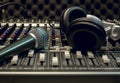 Microphone,headphone,sound mixer background.