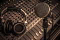 Microphone,headphone,sound mixer background.