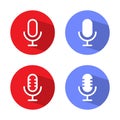 Microphone icon on circle background. Mic, podcast symbol vector with long shadow