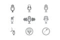 Microphone icon collection vector. Podcast microphone and headphone icon bundle. Sound equalizer with microphone, podcast system