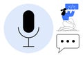 Microphone Icon with Developer Coding and Speech Bubble Illustrating Communication and Technology Royalty Free Stock Photo