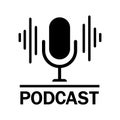 The microphone icon in a fashionable flat style is isolated against the background. Logo, application, user interface. Podcast r