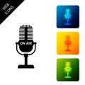 Microphone icon isolated. On air radio mic microphone. Speaker sign. Set icons colorful square buttons Royalty Free Stock Photo