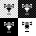 Microphone icon isolated on black, white and transparent background. On air radio mic microphone. Speaker sign. Vector Royalty Free Stock Photo