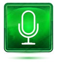 Microphone icon neon light green square button Royalty Free Stock Photo