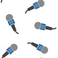 Microphone icon with a news symbol seamless pattern on a white background Royalty Free Stock Photo