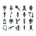 Microphone icon set for podcasting and studio essentials Royalty Free Stock Photo