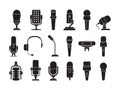 Microphone icon. Sound record studio music speech recorder items vector picture of microphones