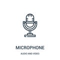 microphone icon vector from audio and video collection. Thin line microphone outline icon vector illustration