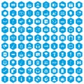 100 microphone icons set blue Royalty Free Stock Photo